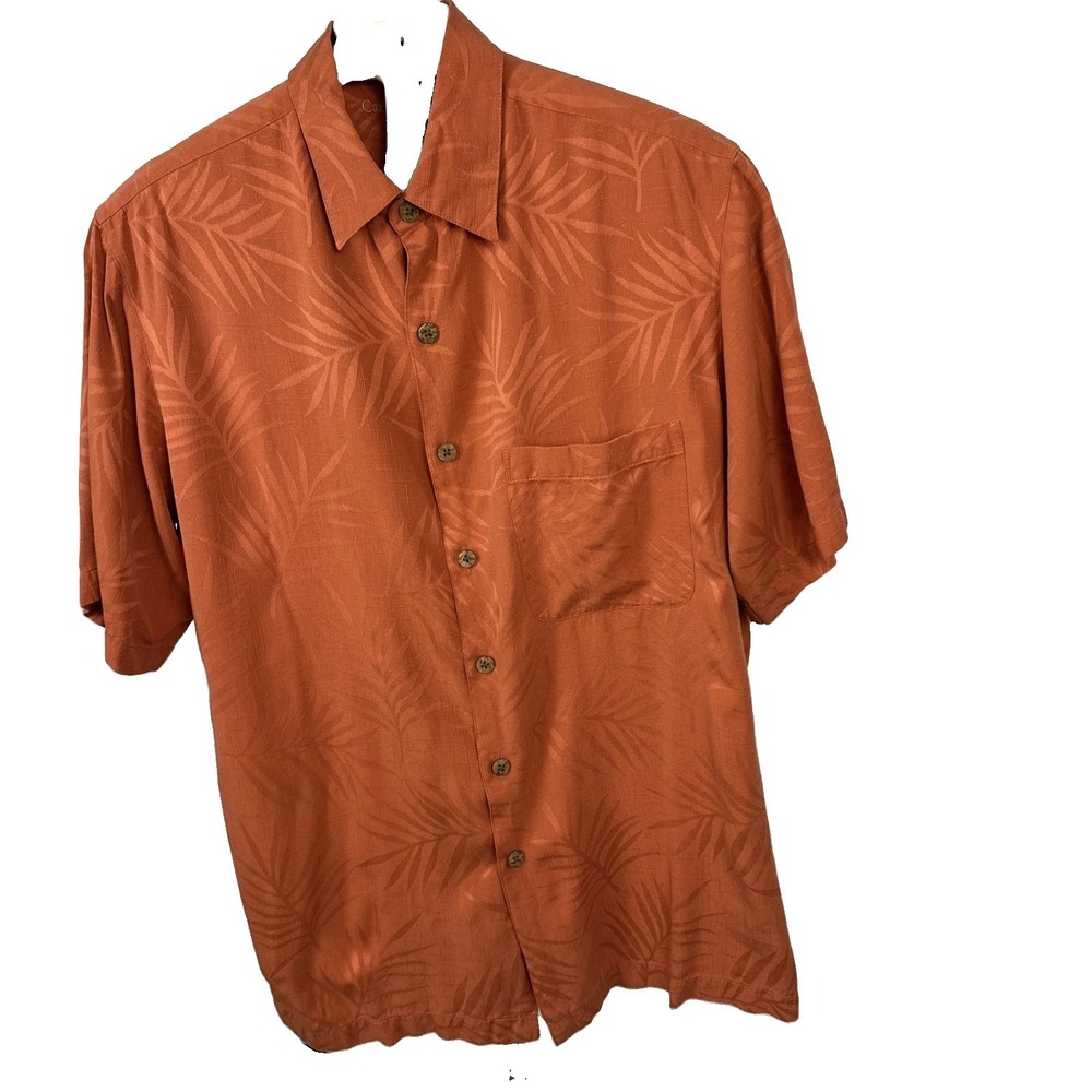 Caribbean Short Sleeve Shirt Men's Sz Medium Orange Tropical Leaf Pattern